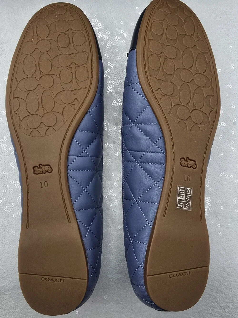 Coach Allyson Quilted Two-Tone Blue Leather Ballet Flats Slip-On Women's 10